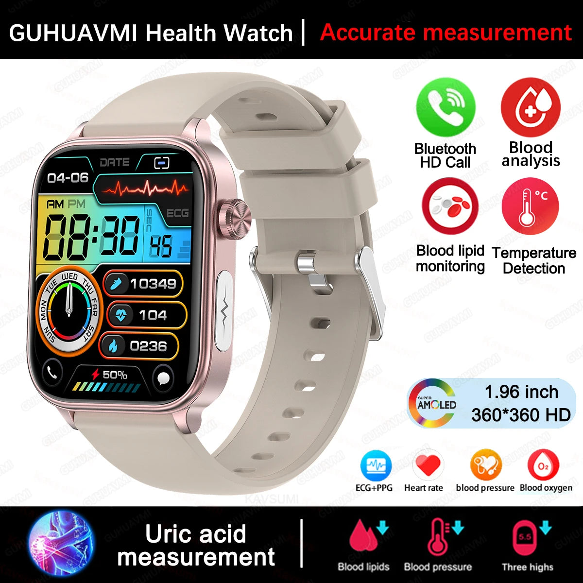 ECG PPG Health Smartwatch Blood Pressure Heart Rate Monitor