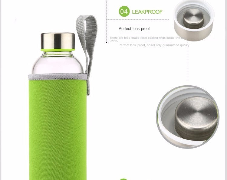 550ml Portable Glass Water Bottle – Travel & Car Friendly