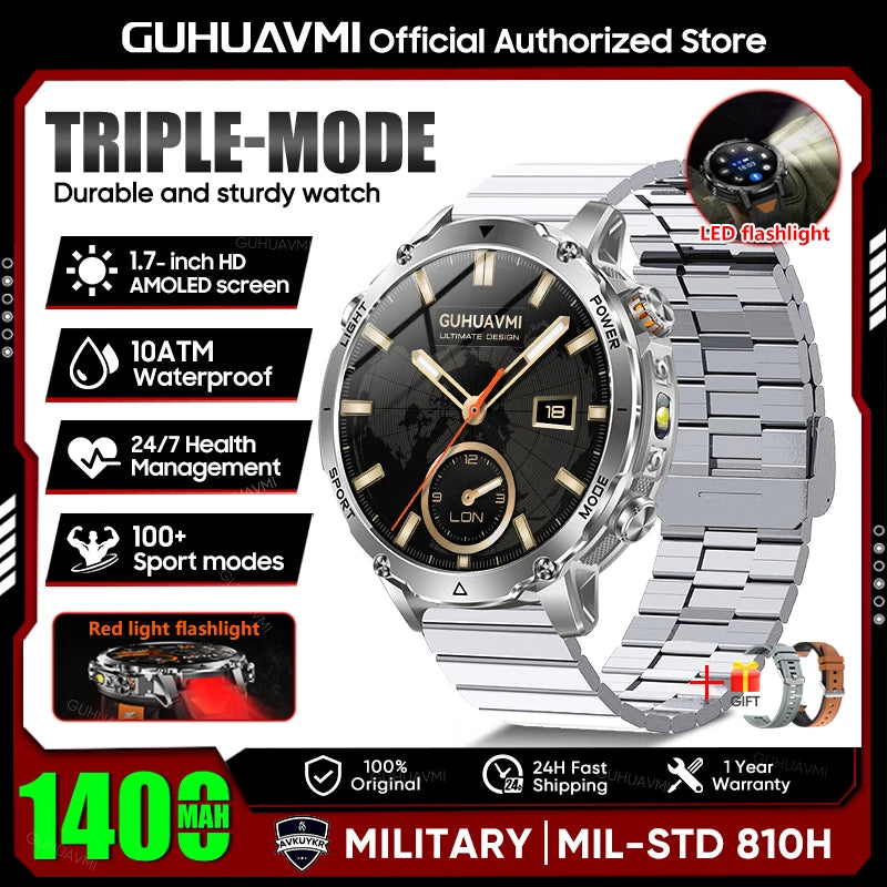 Military Smartwatch 1400mAh Battery Outdoor 10ATM Waterproof Men