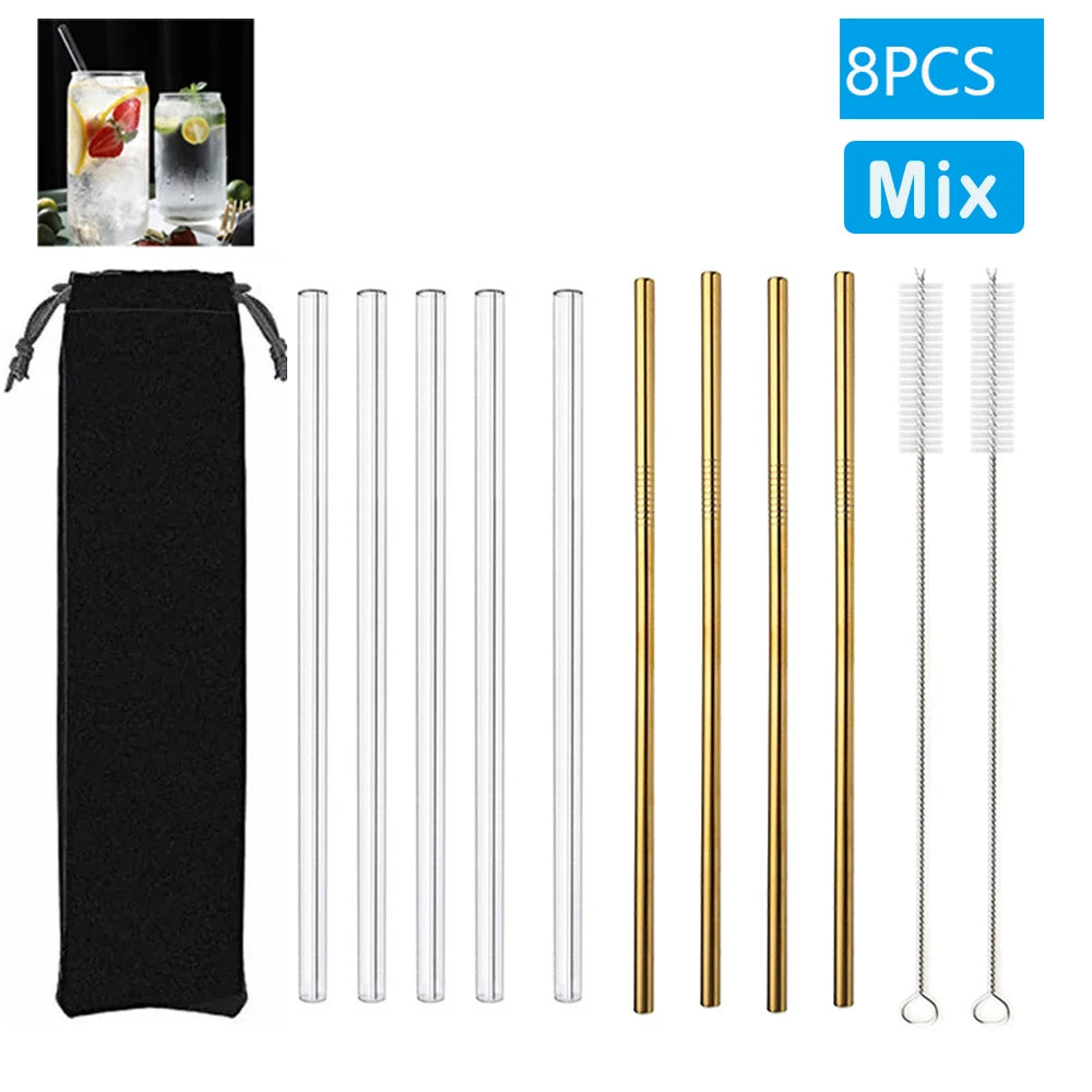 1–10Pcs Reusable Glass Straws – Eco-Friendly with Cleaning Brush