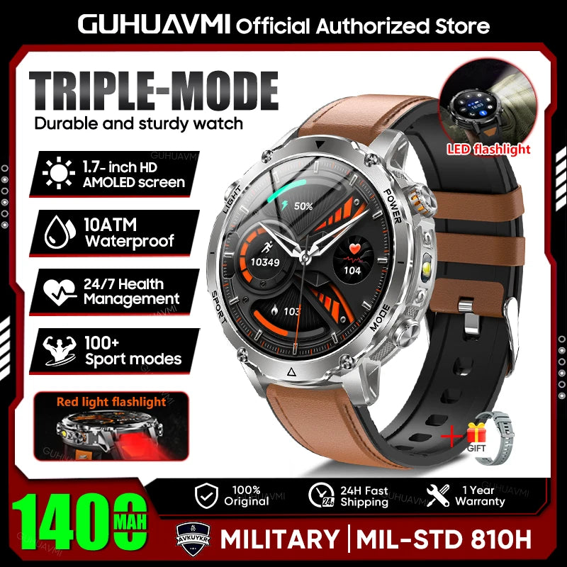 Military Smartwatch 1400mAh Battery Outdoor 10ATM Waterproof Men
