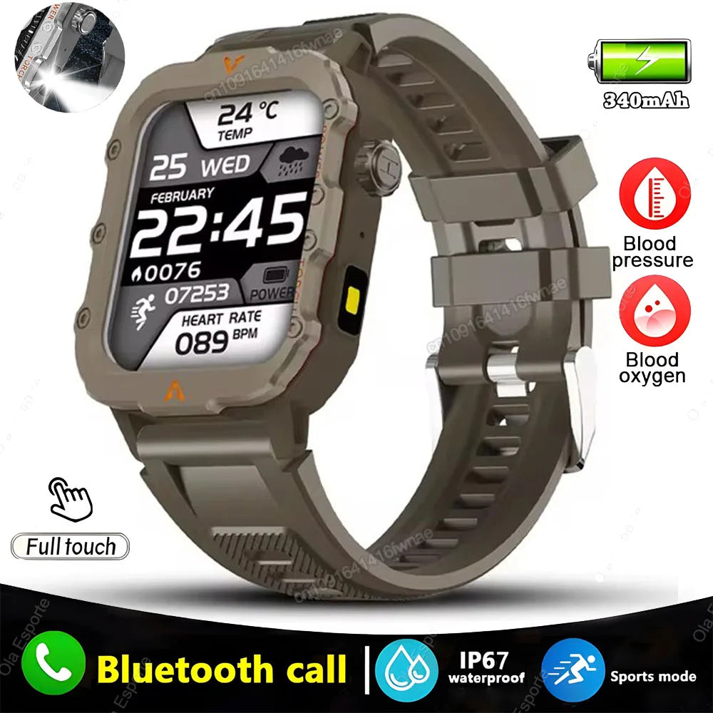 Military GPS Smartwatch – Huawei/Xiaomi Compatible with Flashlight & Compass