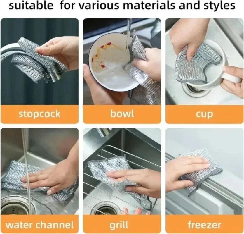 5/20pcs Steel Wire Mesh Cleaning Cloth – Non-Scratch Dish Rags