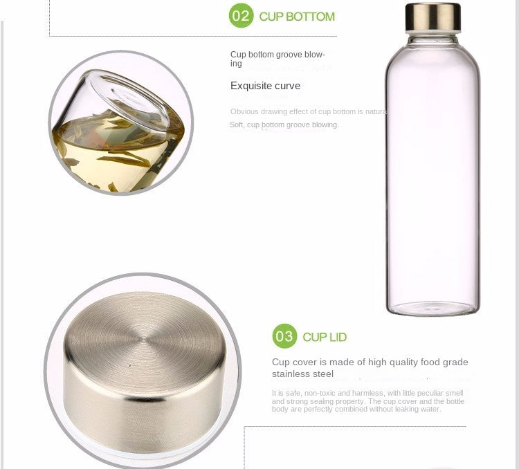 550ml Portable Glass Water Bottle – Travel & Car Friendly