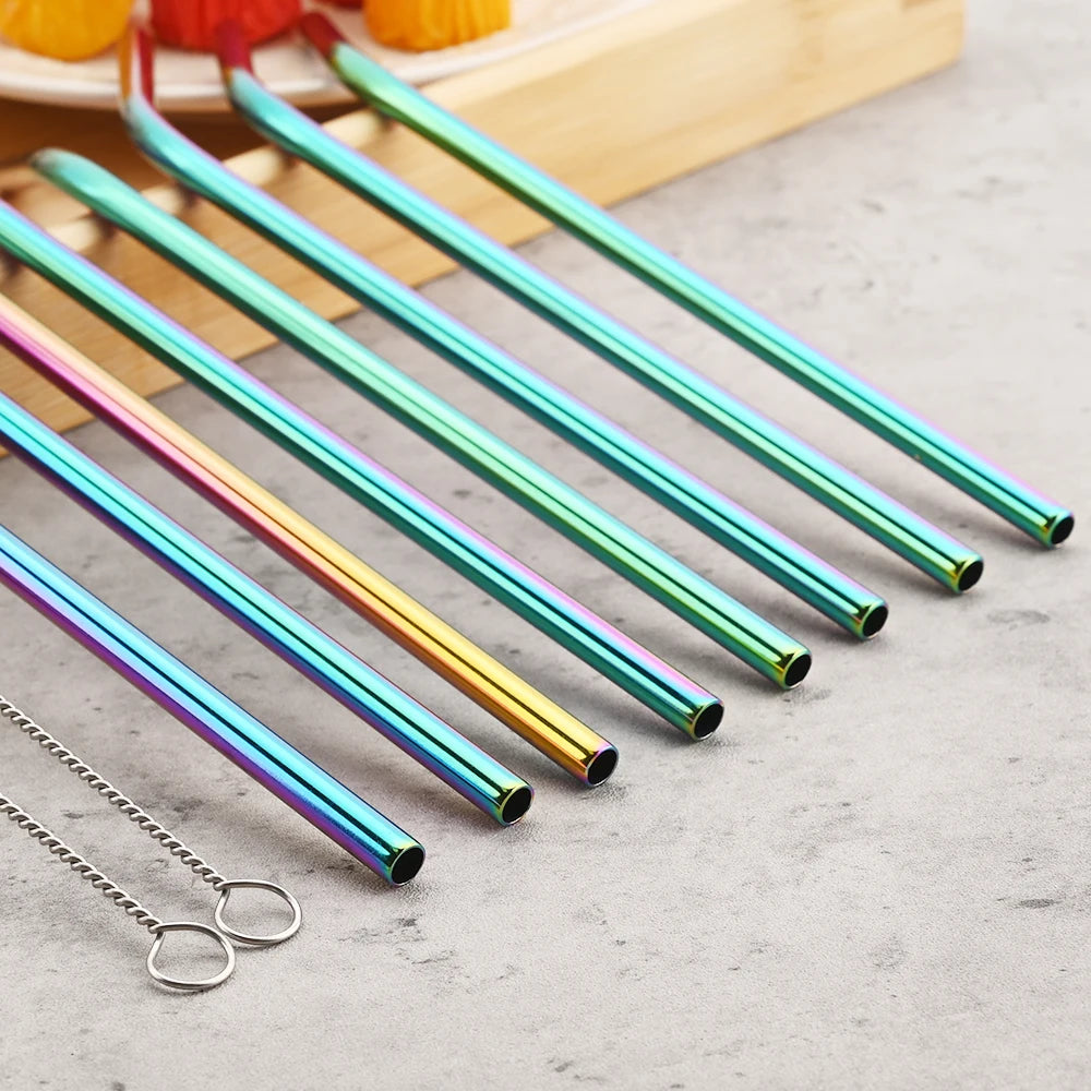 Colorful Stainless Steel Drinking Straws Set – Reusable with Brush