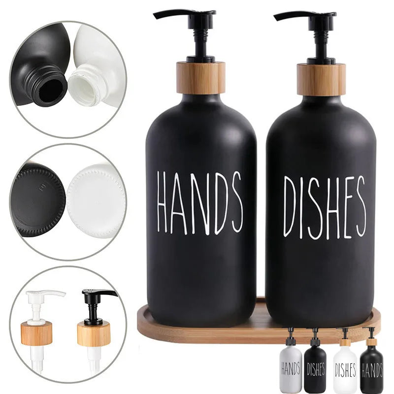 500ml Refillable Soap Dispenser Set with Bamboo Tray