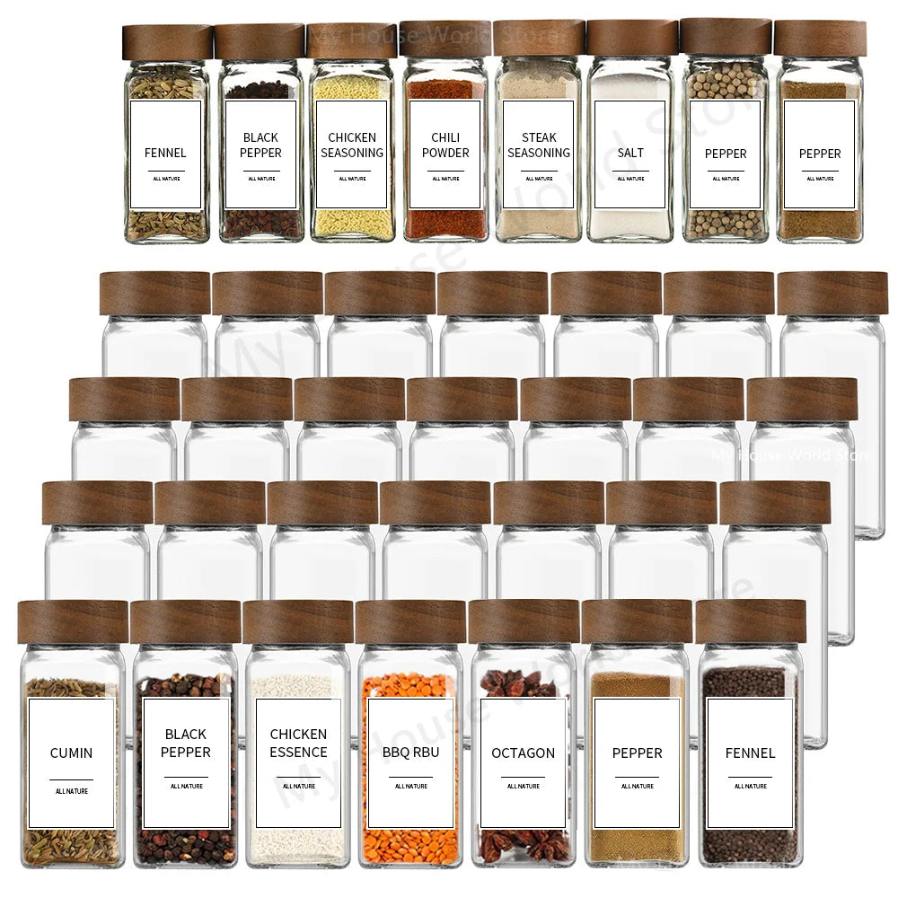 13Pcs Glass Spice Jars Set – 4oz with Bamboo Lids