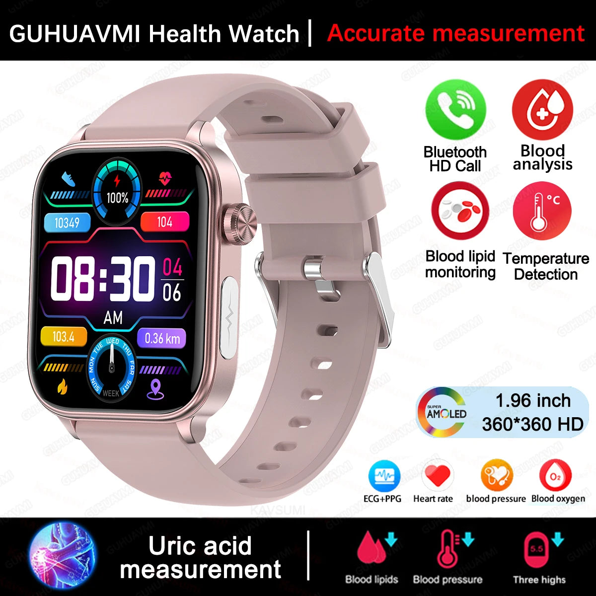 ECG PPG Health Smartwatch Blood Pressure Heart Rate Monitor