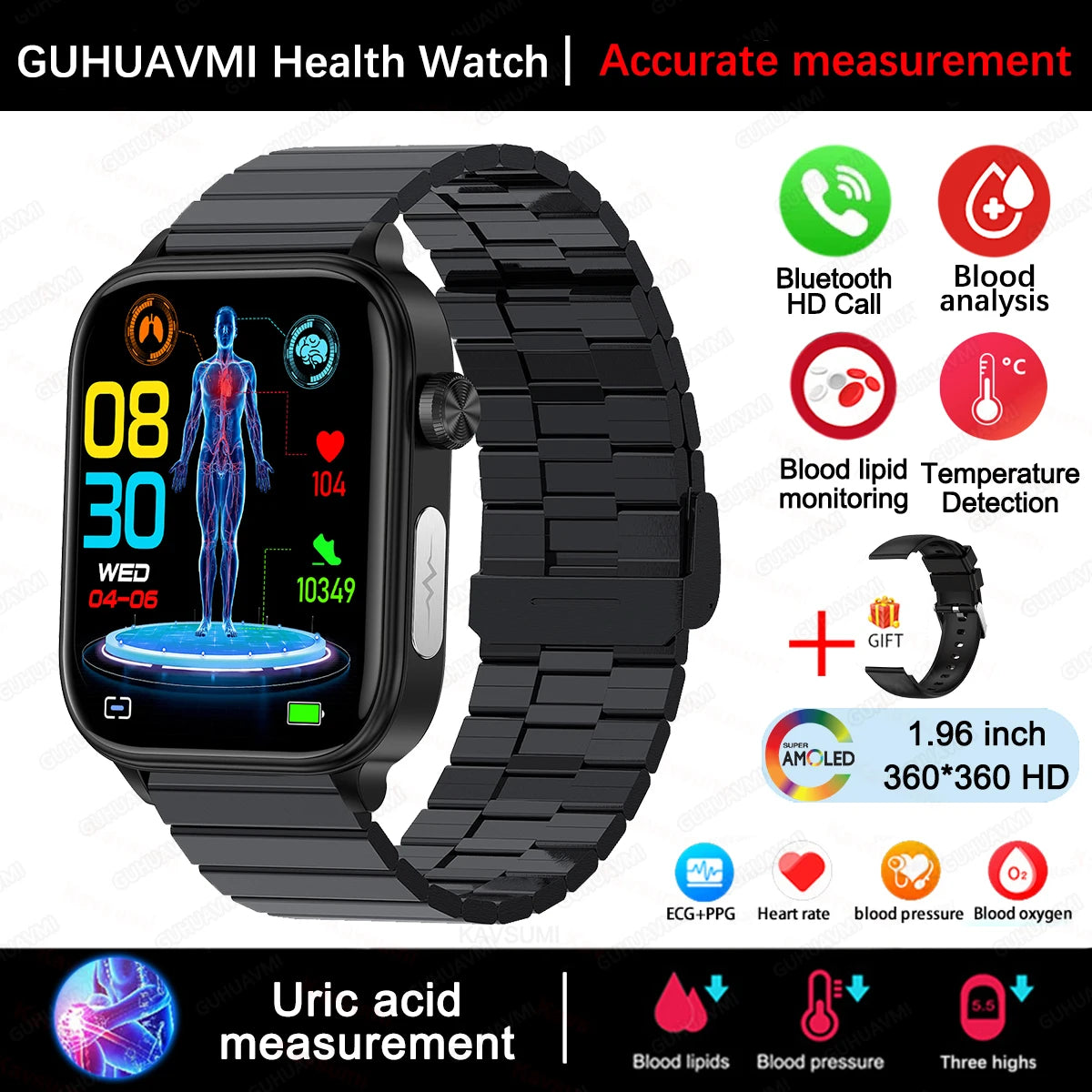 ECG PPG Health Smartwatch Blood Pressure Heart Rate Monitor