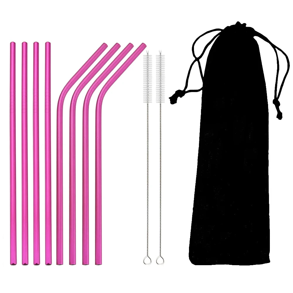 Colorful Stainless Steel Drinking Straws Set – Reusable with Brush