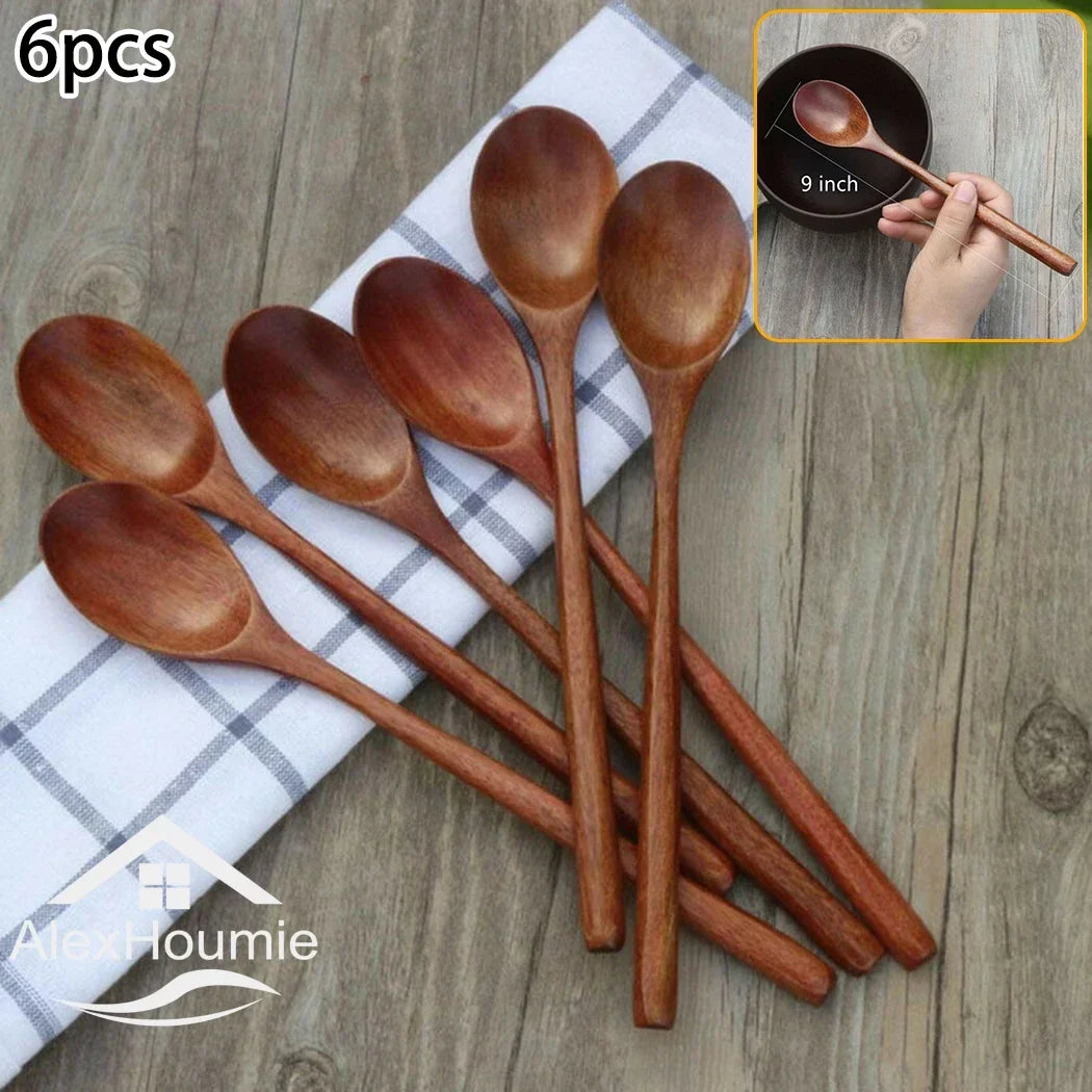 6 Piece Bamboo Wooden Spoons Korean Style Kitchen Tableware
