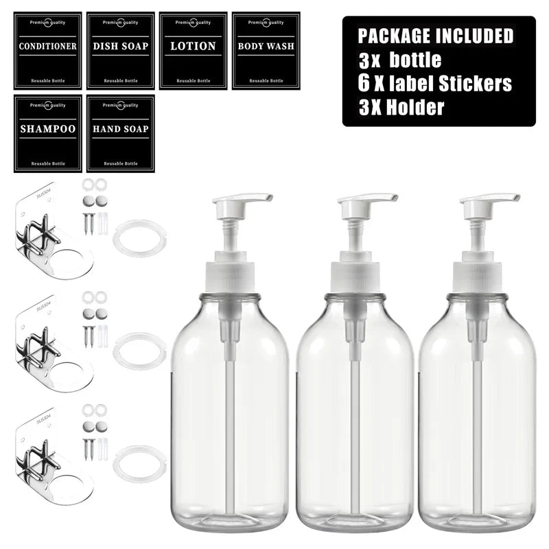 3Pcs 500ML Shampoo Bottles with Pump – Refillable Dispensers