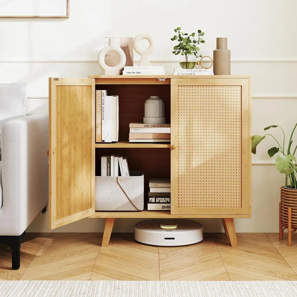 Bamboo Buffet Cabinet with Rattan Doors