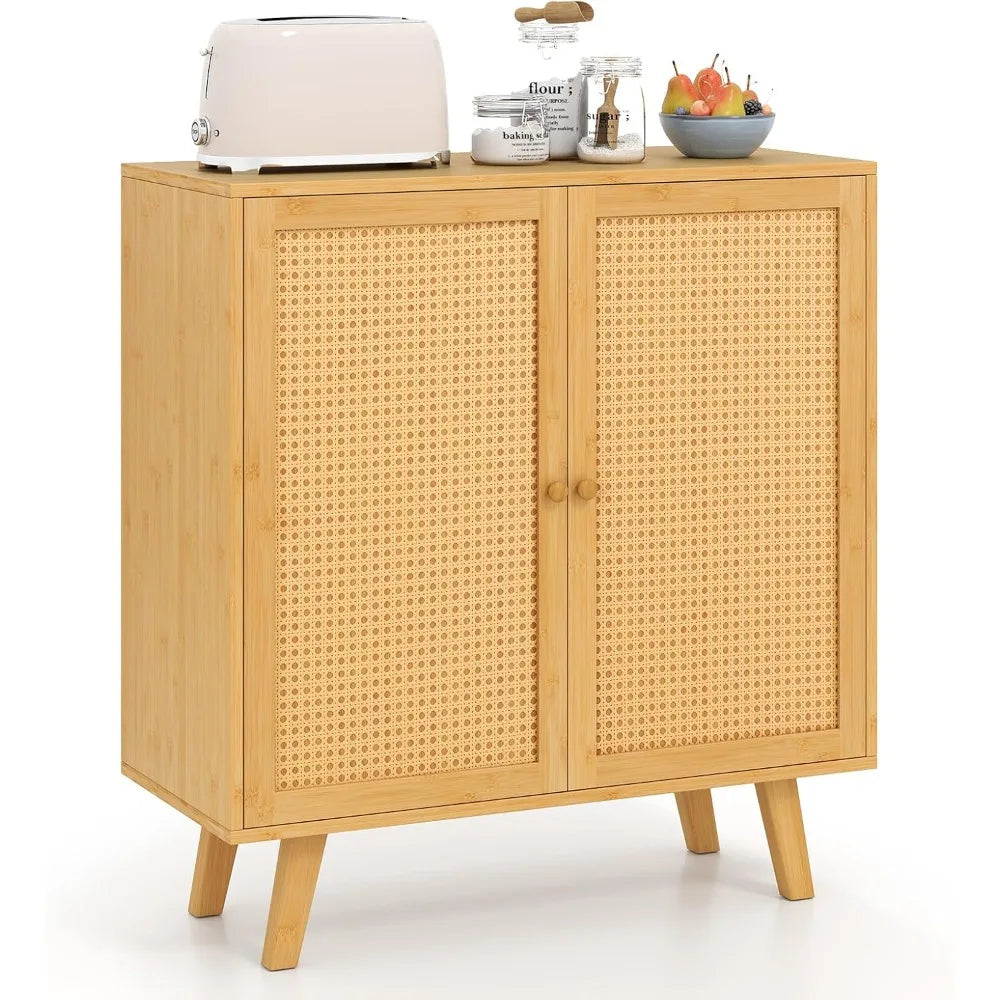 Bamboo Buffet Cabinet with Rattan Doors