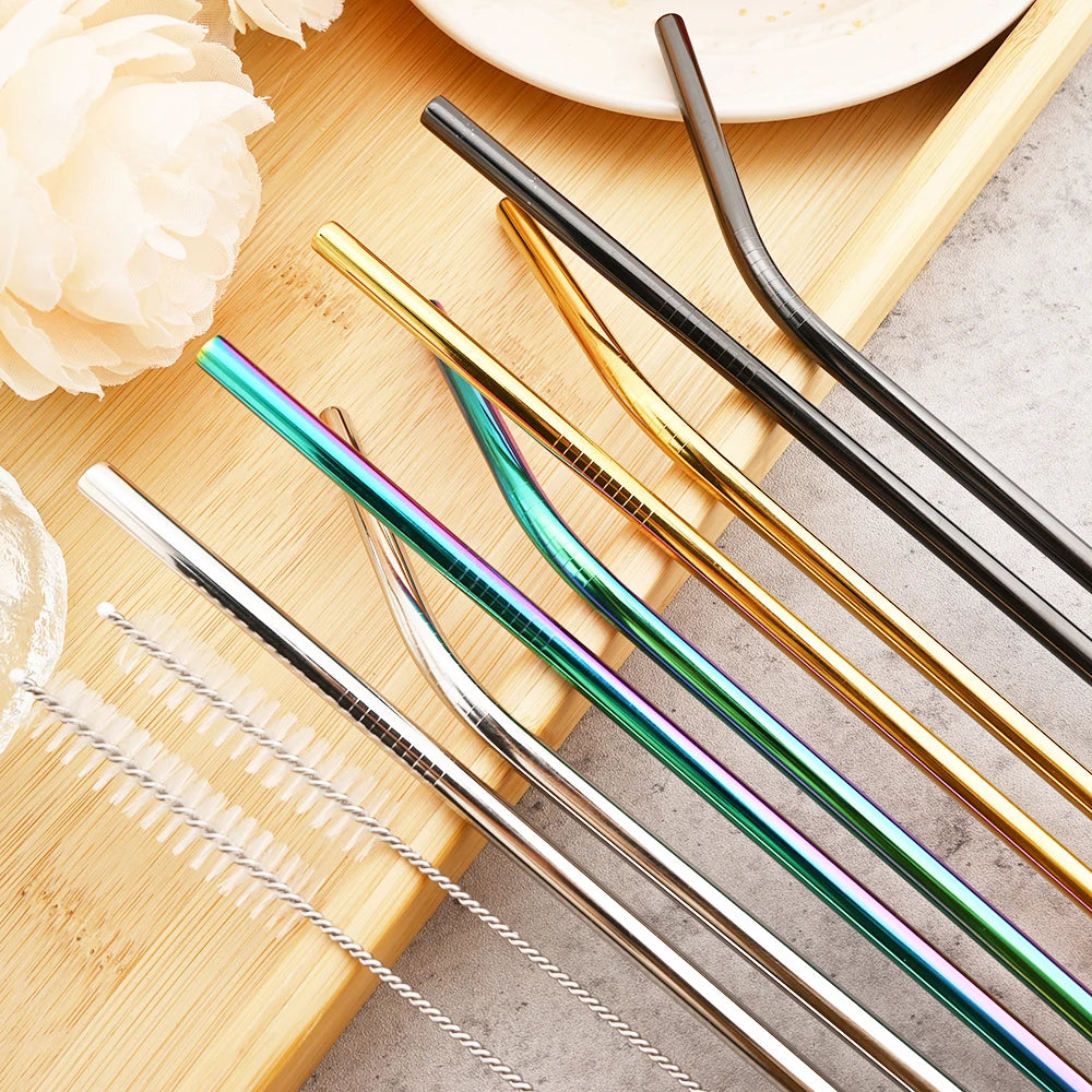 Colorful Stainless Steel Drinking Straws Set – Reusable with Brush