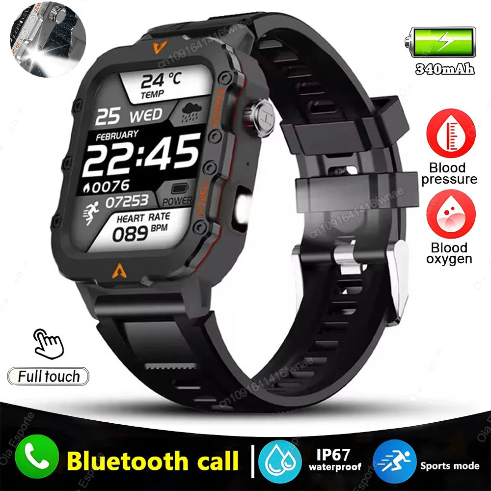 Military GPS Smartwatch – Huawei/Xiaomi Compatible with Flashlight & Compass