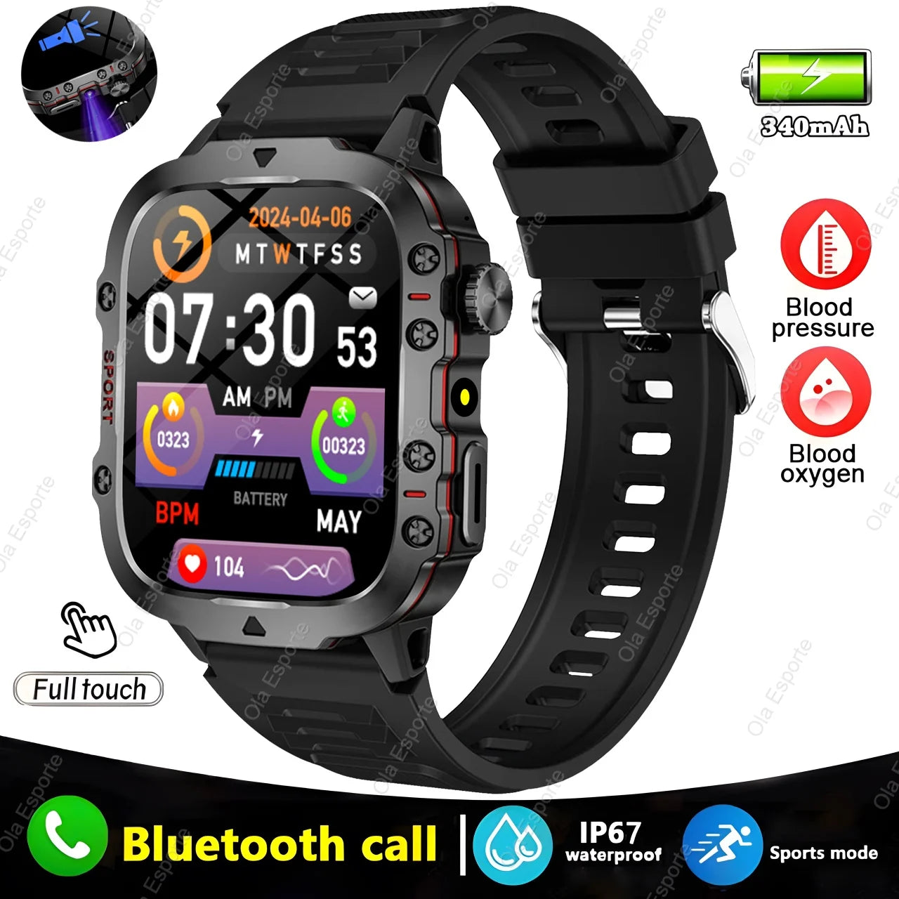 2025 Huawei/Xiaomi Military GPS Smartwatch – Waterproof with Flashlight