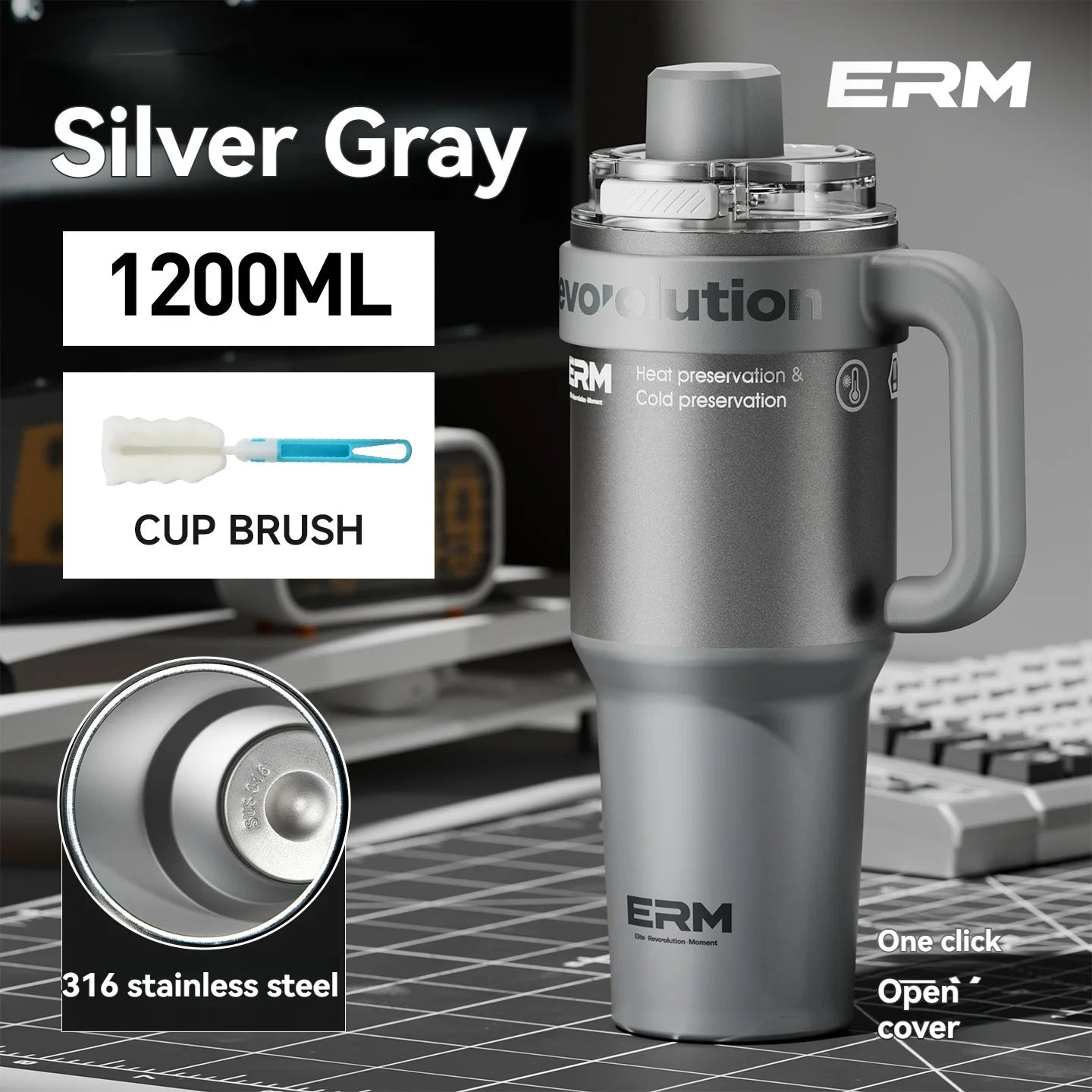 1200ML Stainless Steel Ceramic Tumbler Insulated Vacuum Flask Bottle