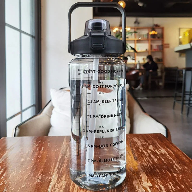 2L Portable Plastic Water Bottle with Straw for Sports
