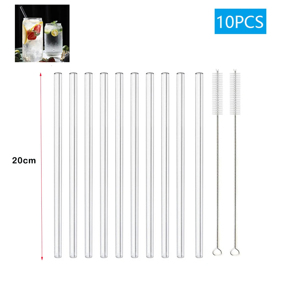 1–10Pcs Reusable Glass Straws – Eco-Friendly with Cleaning Brush