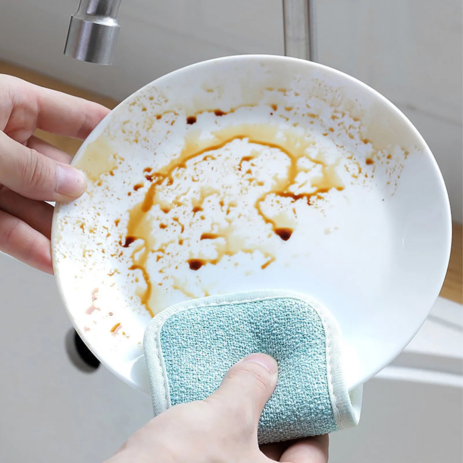 Reusable Double-Sided Microfiber Dishwashing Sponge