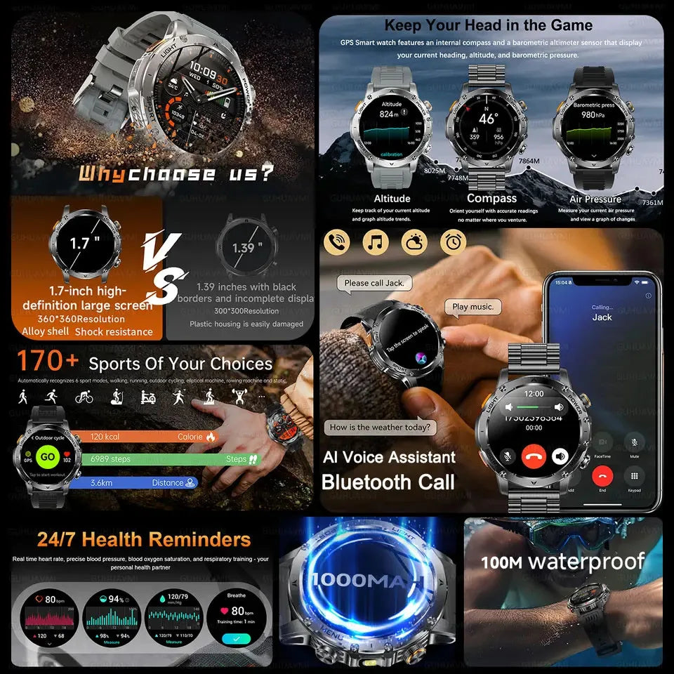 T-REX3 Smartwatch GPS 10ATM Waterproof 1000mAh Battery Men