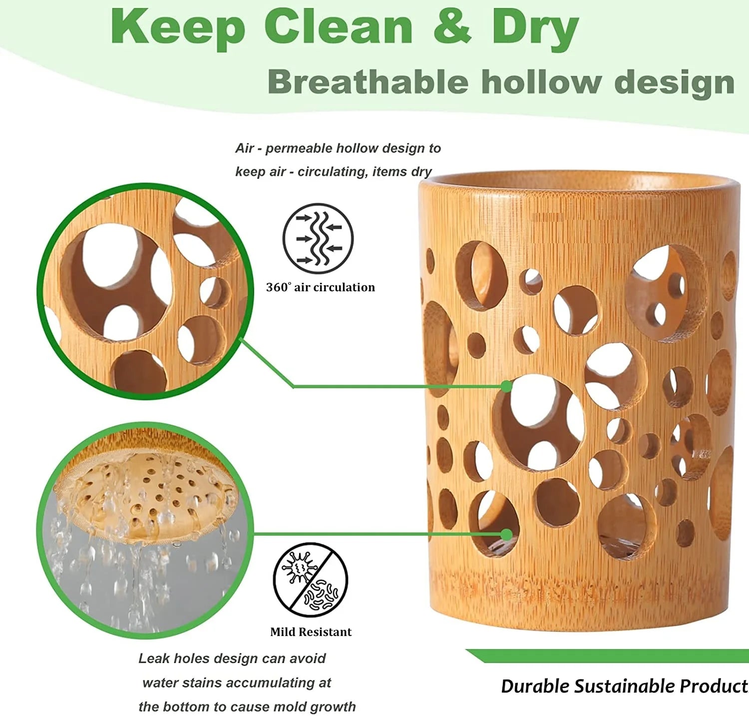 Bamboo Toothbrush Holder & Quick-Dry Bathroom Cup