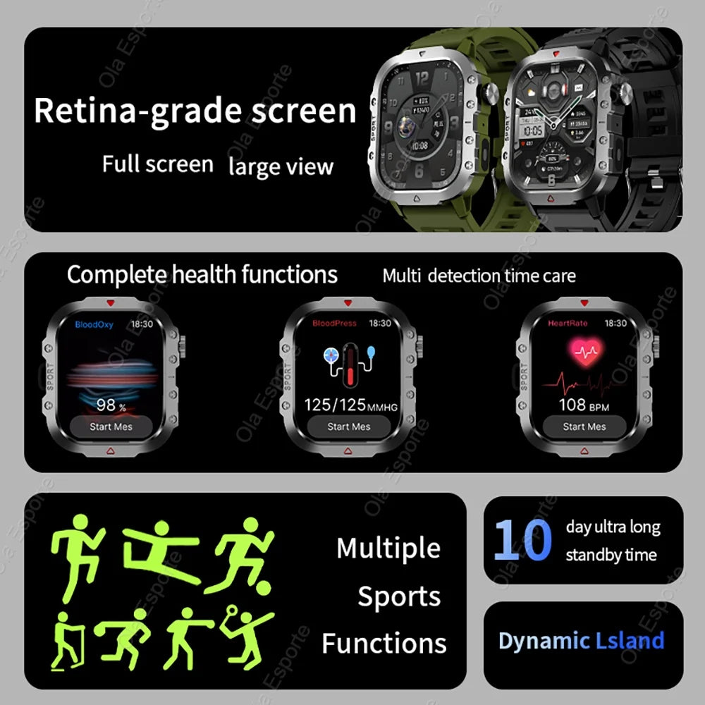 Military GPS Smartwatch – Huawei/Xiaomi Compatible with Flashlight & Compass