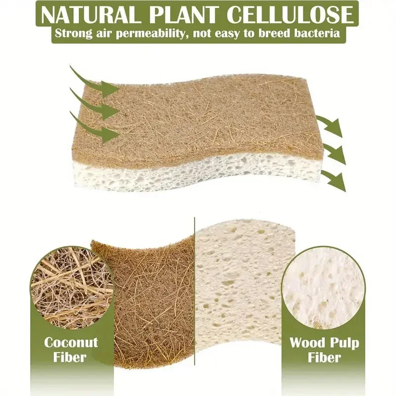 Natural Cellulose Coconut Scrubber Sponges for Kitchen Dish Cleaning
