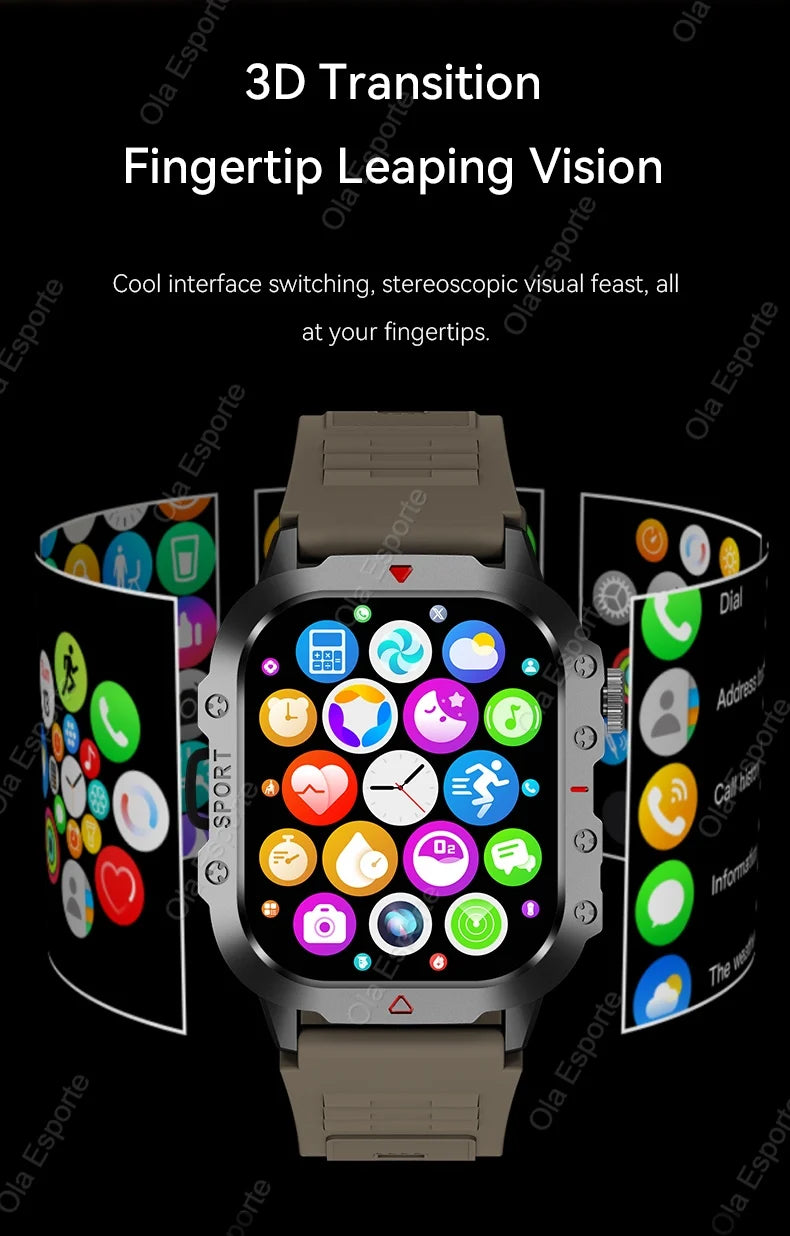 Military GPS Smartwatch – Huawei/Xiaomi Compatible with Flashlight & Compass