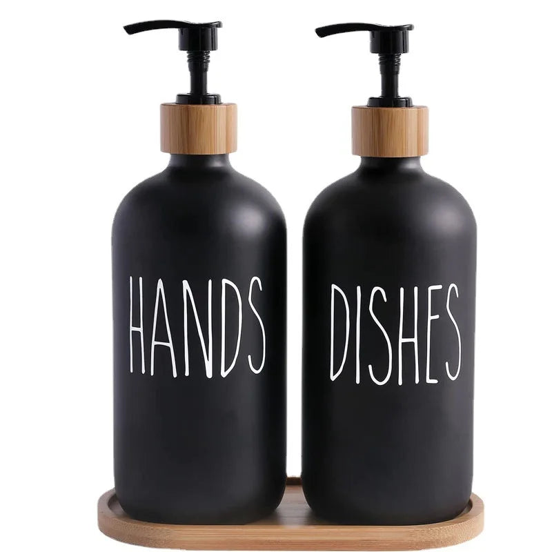 500ml Refillable Soap Dispenser Set with Bamboo Tray
