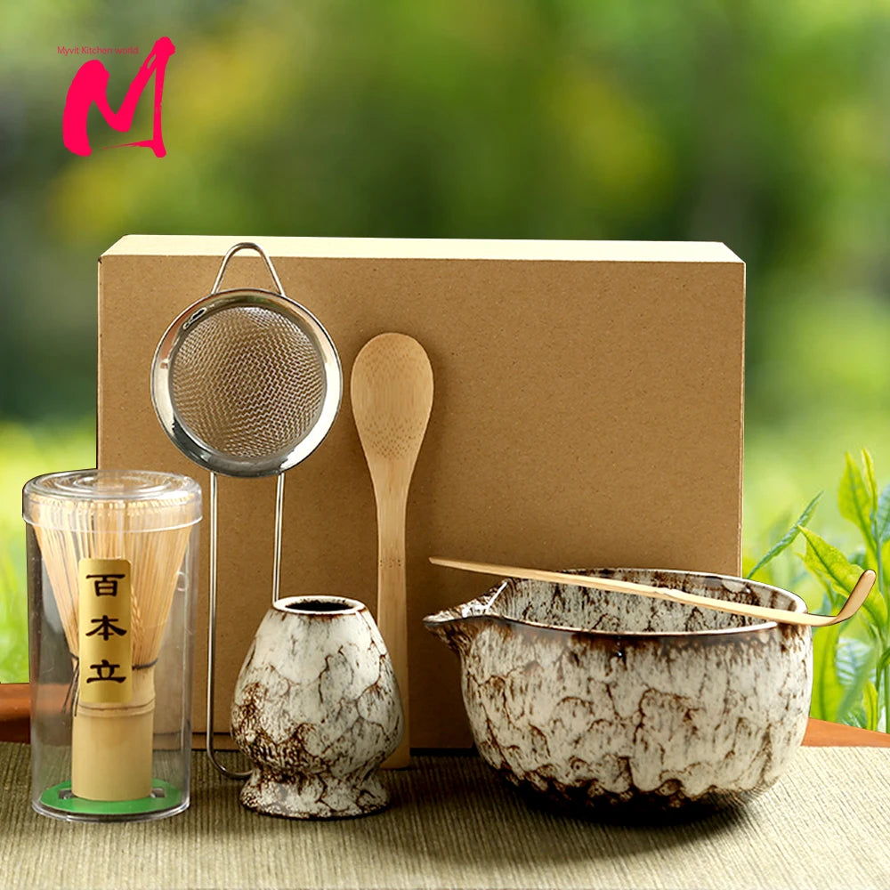 6PCS Japanese Matcha Tea Set – Bamboo Whisk, Bowl & Tools