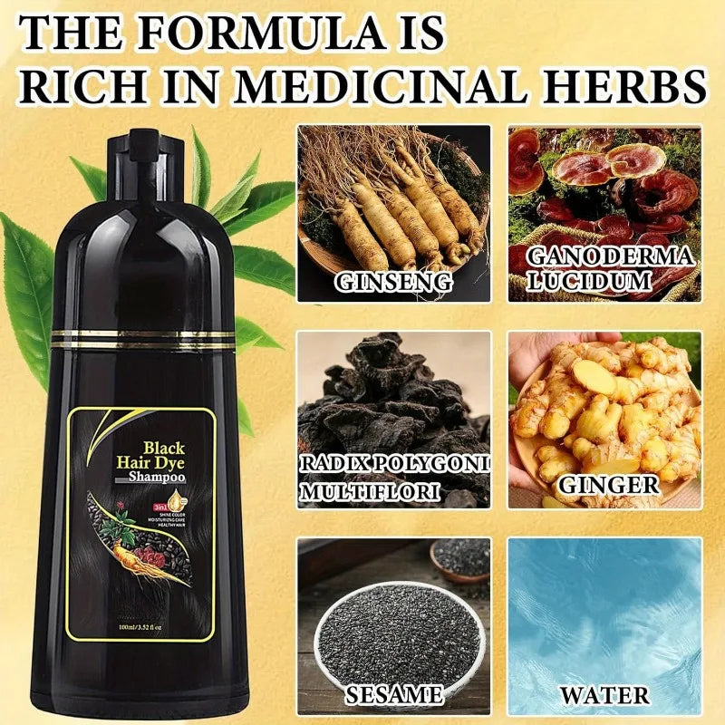 Black Hair Coloring Shampoo Herbal 3 in 1 Gray Coverage