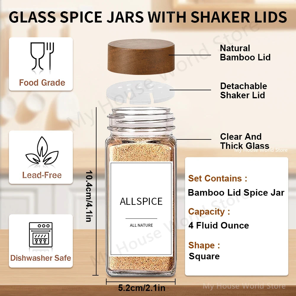 13Pcs Glass Spice Jars Set – 4oz with Bamboo Lids