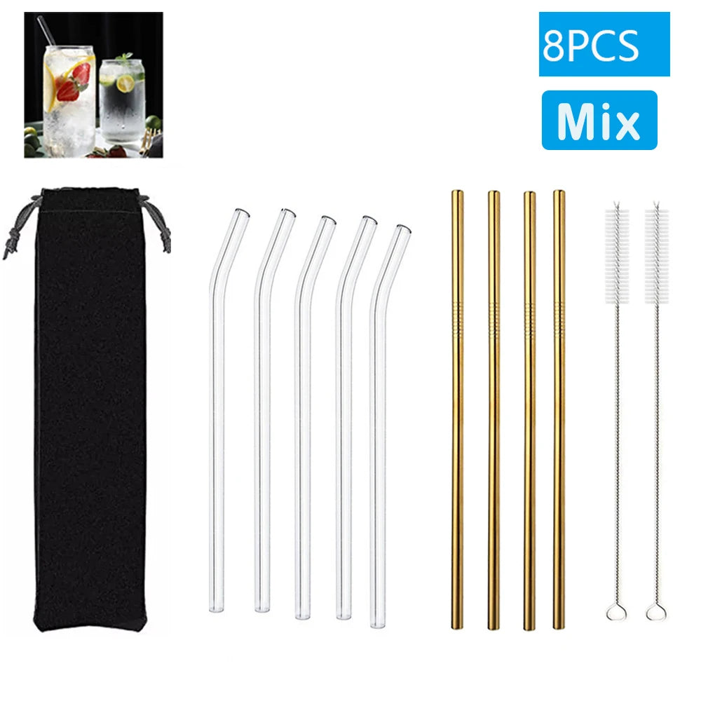 1–10Pcs Reusable Glass Straws – Eco-Friendly with Cleaning Brush