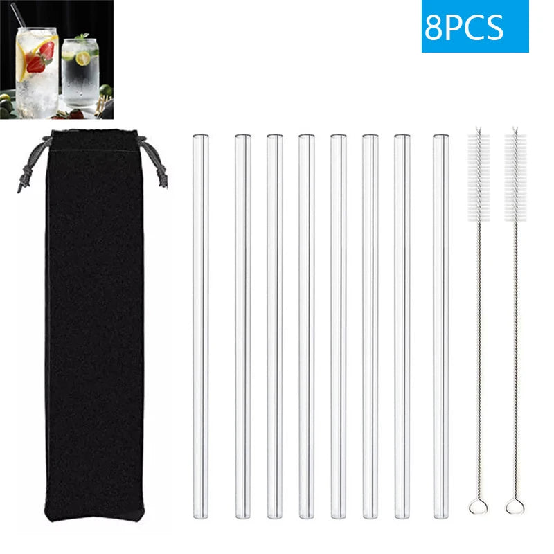 1–10Pcs Reusable Glass Straws – Eco-Friendly with Cleaning Brush