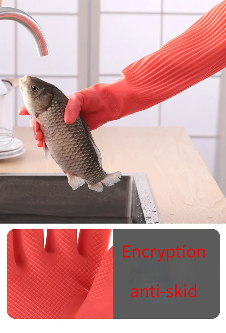 1 Pair Long Silicone Dishwashing Scrubber Gloves