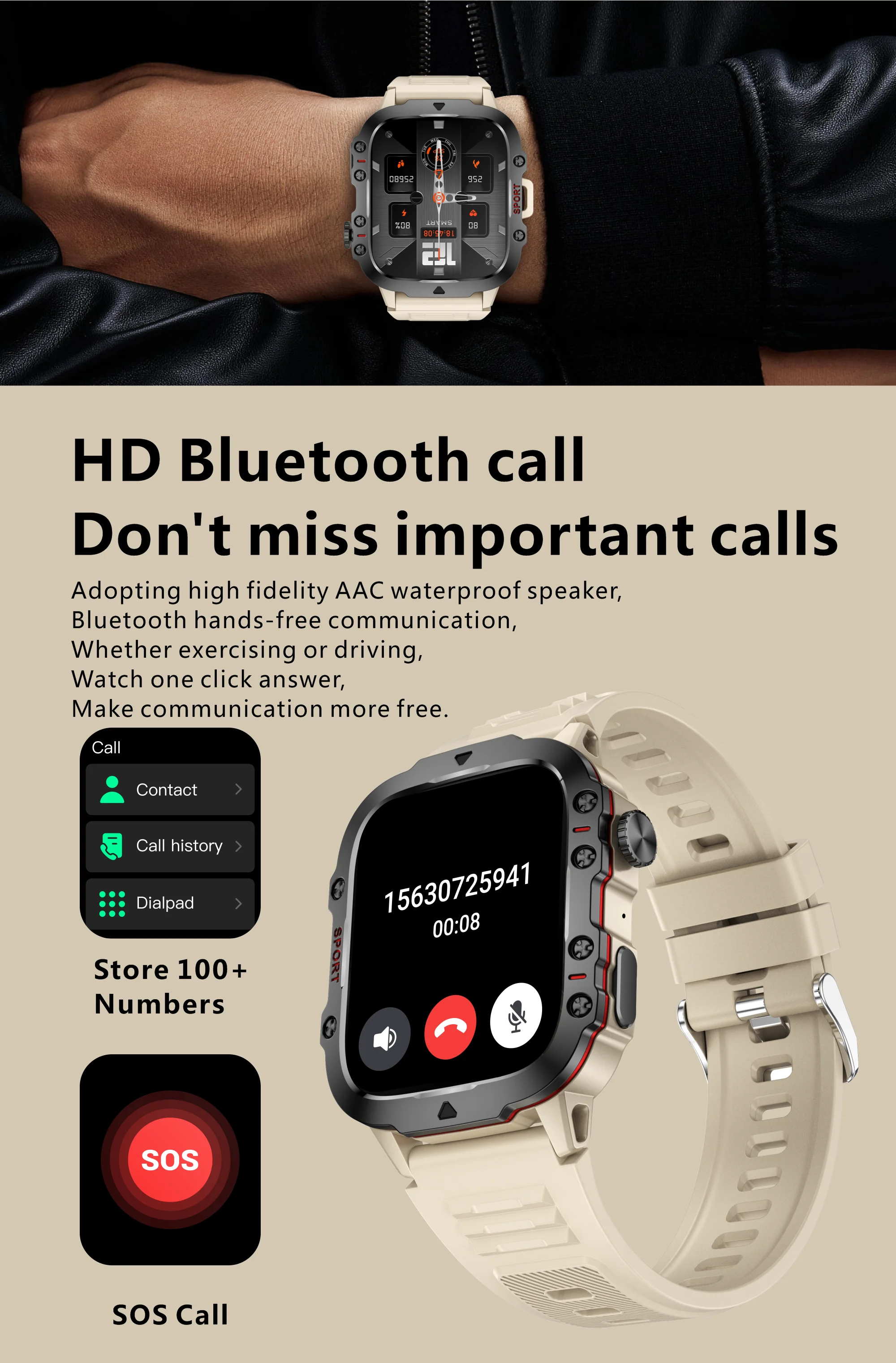 Original Men’s Smartwatch – Bluetooth Call, IP68 Waterproof, Fitness Tracker