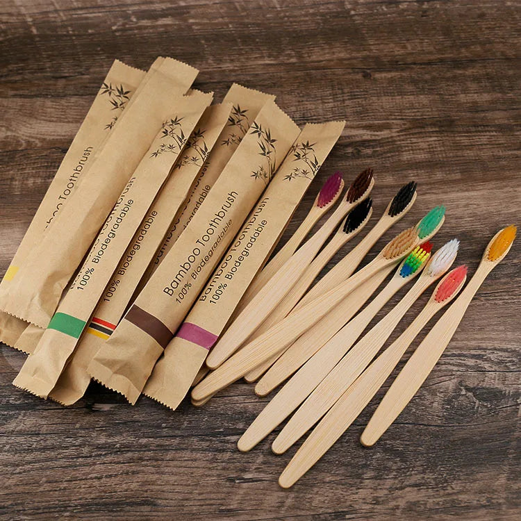 10pcs Colorful Bamboo Toothbrush Set