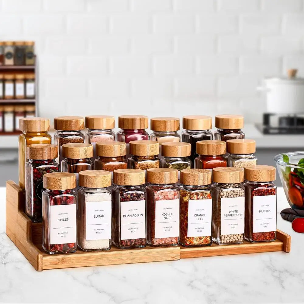 13Pcs Glass Spice Jars Set – 4oz with Bamboo Lids