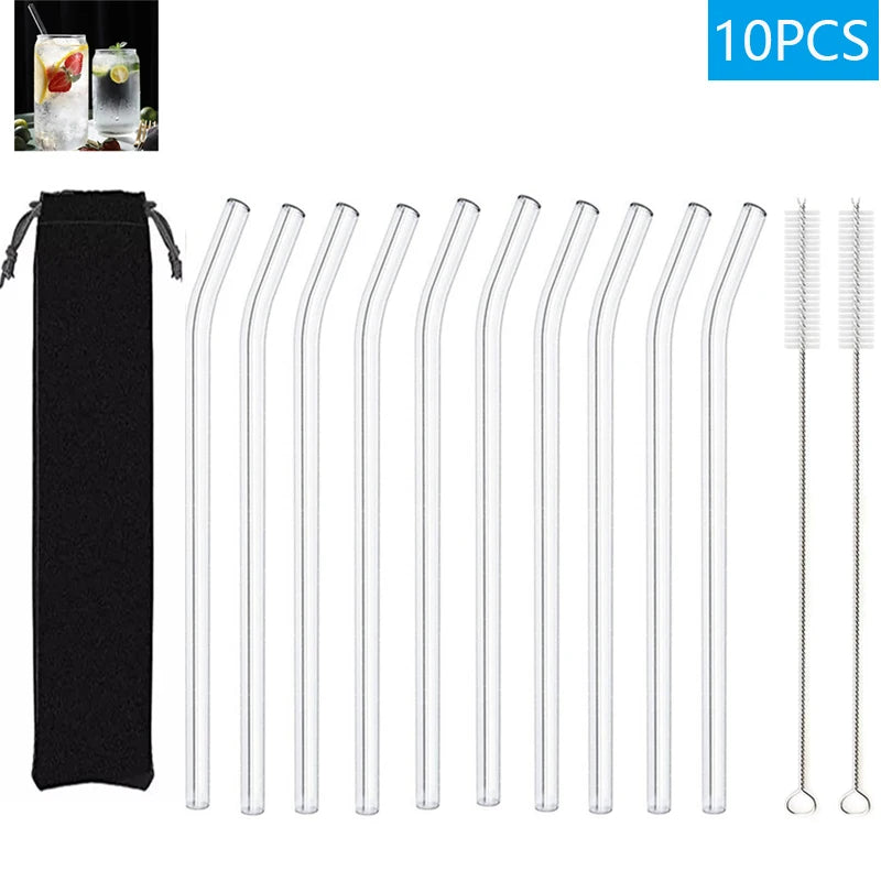 1–10Pcs Reusable Glass Straws – Eco-Friendly with Cleaning Brush