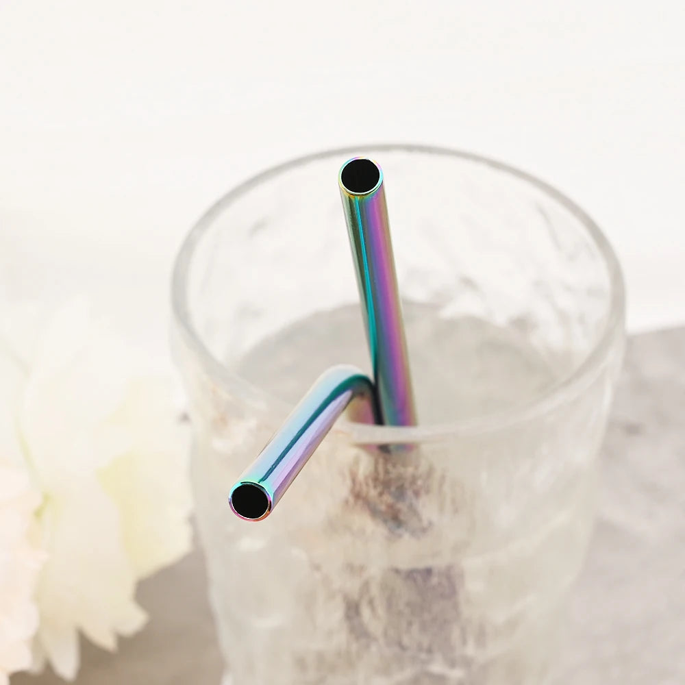 Colorful Stainless Steel Drinking Straws Set – Reusable with Brush