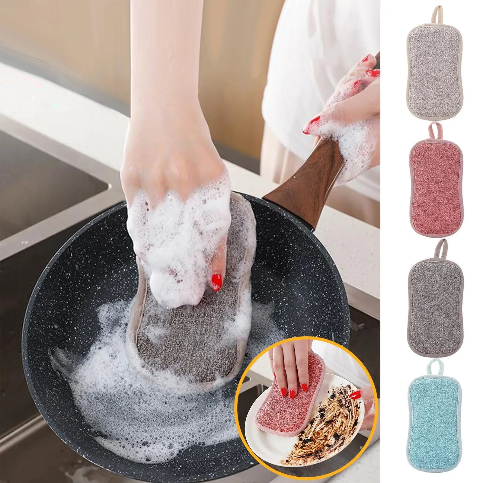 Reusable Double-Sided Microfiber Dishwashing Sponge