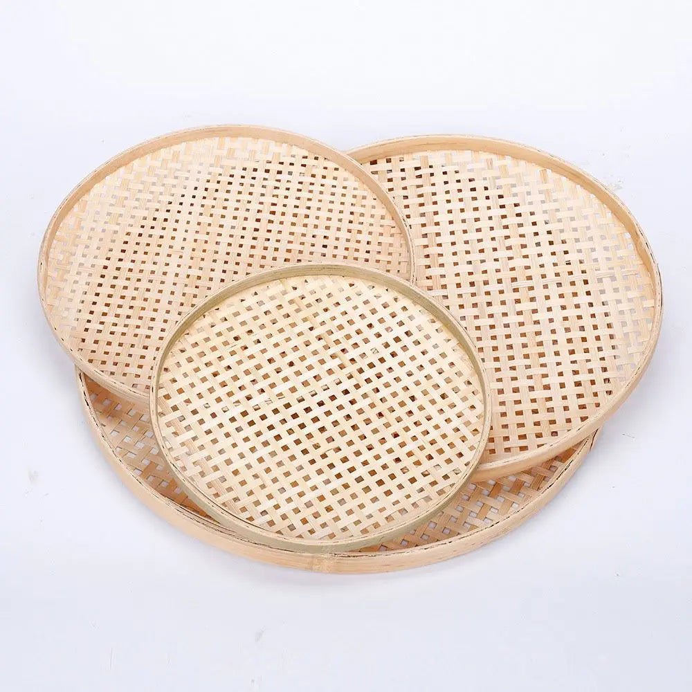 Handmade Bamboo Weaving Sieve Tray Set Kitchen Storage Decor