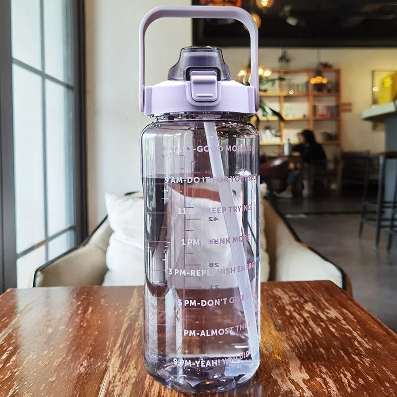 2L Portable Plastic Water Bottle with Straw for Sports
