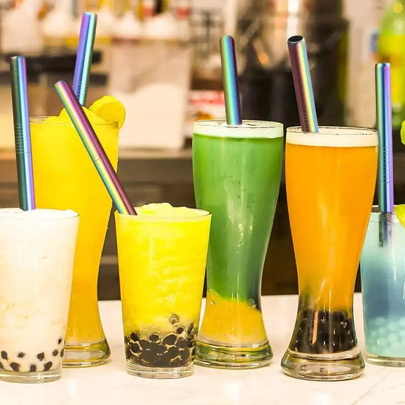 4Pcs Reusable Boba Straws – Stainless Steel with Cleaning Brush