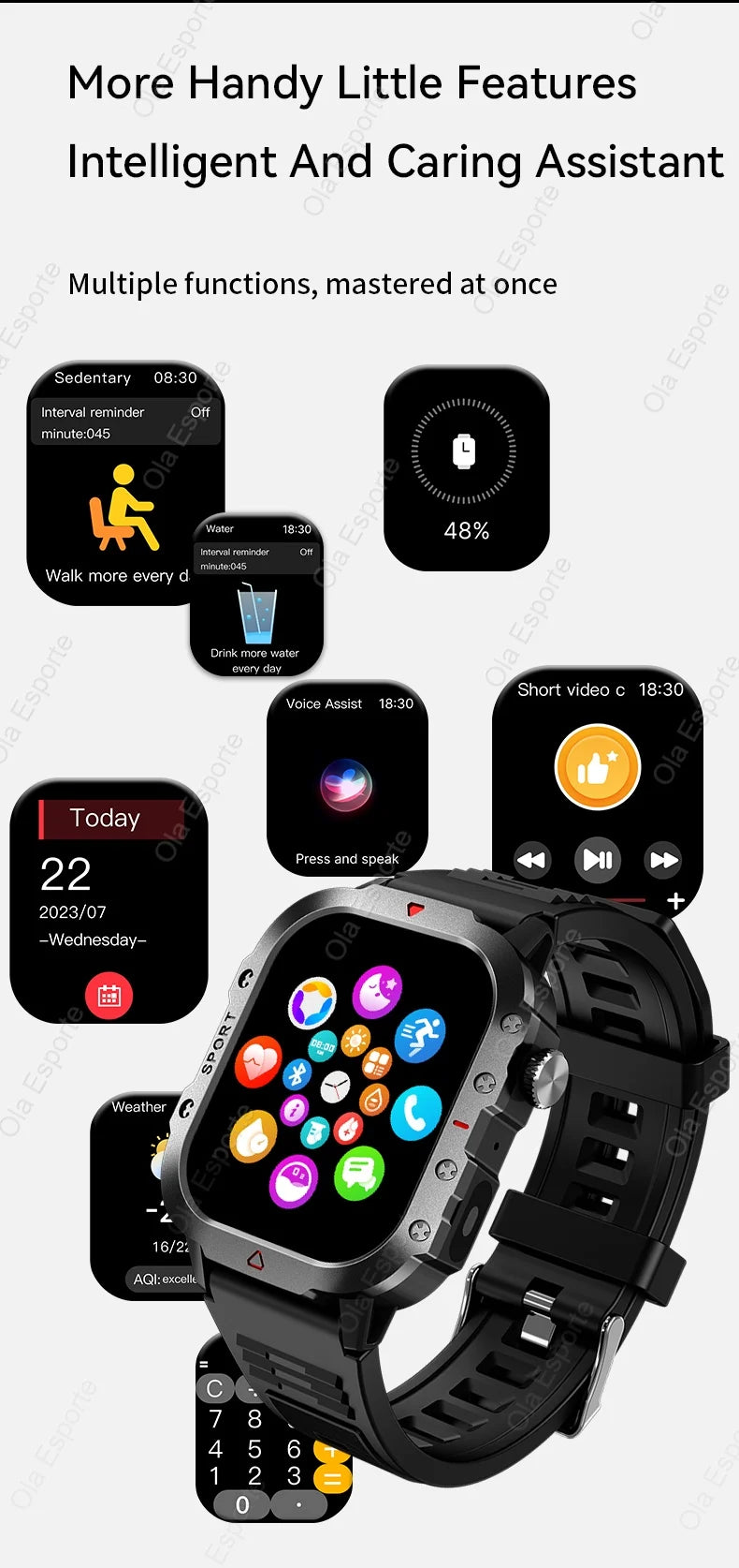 Military GPS Smartwatch – Huawei/Xiaomi Compatible with Flashlight & Compass