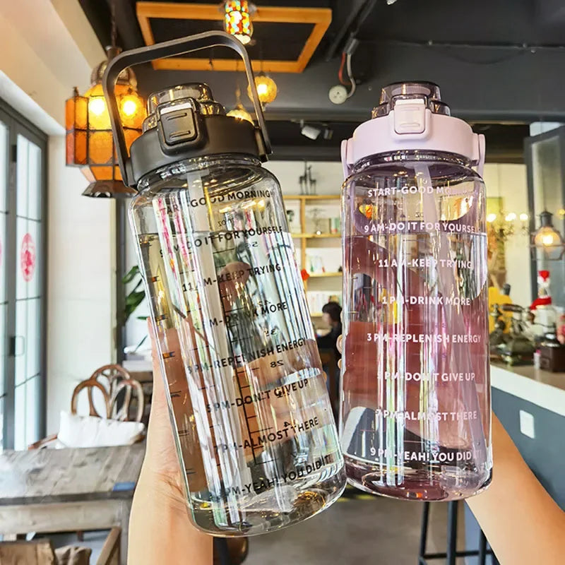 2L Portable Plastic Water Bottle with Straw for Sports