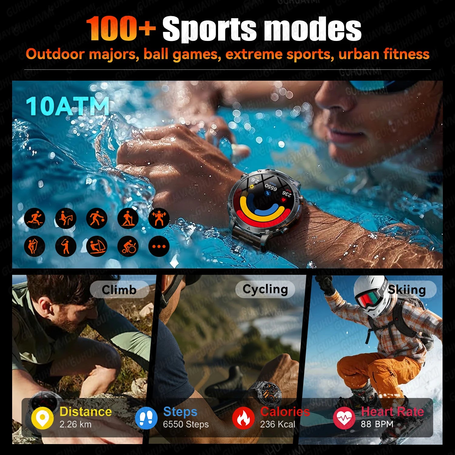Military Smartwatch 1400mAh Battery Outdoor 10ATM Waterproof Men