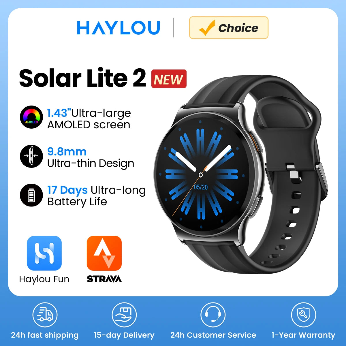 Solar Lite 2 AMOLED Smartwatch Health Sports Voice Call